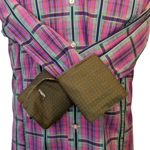 COTON Doux Paris pink plaid slim fit button front shirt sz 15 1/2 - Picture 3 of 7